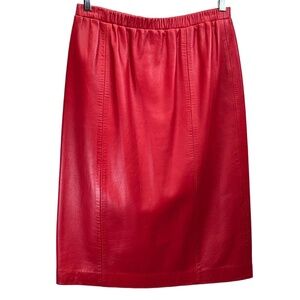 Vintage Bettina Women's Red Leather Skirt Silk Lined Elastic Waist Size 12